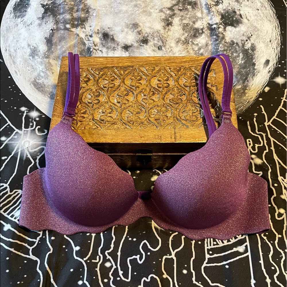 Glitter Purple Scalloped VS Push Up Bra
